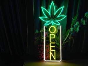 ป้ายไฟ ป้ายไฟร้าน ป้ายไฟตัวอักษร ป้ายไฟวิ่ง ป้ายไฟled ป้ายไฟใบเขียว+open สกินสี 80x36cm