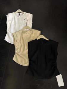 Korean Style round Neck Pleated Shirt Women Summer plus Size Waist Cinched Sleeveless Top Unique Fashionable French Style Loose Fit