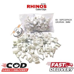 KLEMAN KABEL PAKU BETON 9 MM/CABLE CLIPS ROUND RHINOS ( 1KOTAK ISI 50PCS KLEM KABEL 9 MM ISI 50PCS )