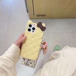 Sanrio | Kawaii Cookie Bow Hello Kitty Phone Case For iPhone 12 13 14 15 16 17 Pro Max Plus Shockproof Soft Silicone INS Girls Back Cover