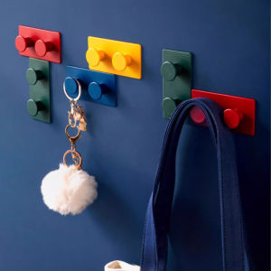 4Pcs Set Creative Building Block Hook Without Punching Bathroom Towel Clothes Hook Powerful Sticky Multi-function Hook On Wall