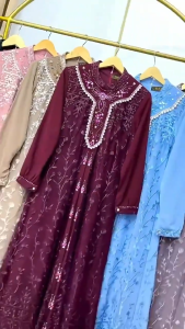 Gamis Dewasa Terbaru Maudy Dres Ceruty Babydoll Mix Brukat Garden Aplikasi Mutiara Payet Swaroski M L XL XXL 3XL Baju Muslim Wanita Jumbo Kekinian Dress Kondangan Elegan Mewah