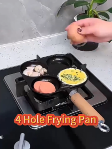 4 Hole Omelet Pan With Wooden Handle Uncoated Burger Egg Pancake Maker For Breakfast