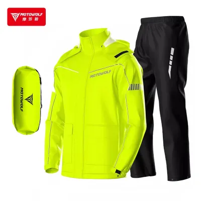 MOTOWOLF Portable Motorcycle Raincoat Heavy Duty Reflective Rider Waterproof Raincoat with Pants for Men Women Riding Cycling Motorbike