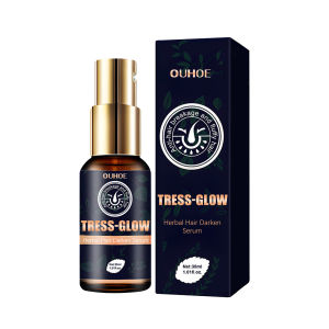 Ouhoe Tress-Glow Hair Darkening Serum Anti White Hair Gray Hair Scalp Nourish Glitter Hair Serum Treatment Oil Regrow Nutrient Hair Darkening Serums Rapid Penetration Nourish Hair Follicles Thickening Hair Serum Hair Growth Hair Care 30ml