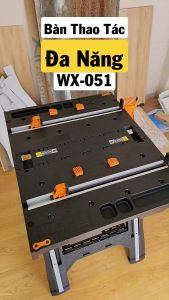 Bàn làm việc đa năng xếp gọn WORX WX051 tải trọng lên đến 450kg dễ dàng gấp gọn di chuyển mặt bàn rộng dễ thao tác có hộp đựng đồ nghề