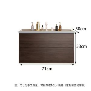 Modern Light Luxury New Chinese Walnut Solid Wood Bathroom Cabinet Combination Hand Washing and Face Washing Basin Cabinet One Ceramic Basin
