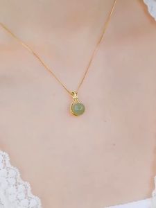 gold 916 original Malaysia chain lucky bag Hetian jade necklace womens simple temperament light luxury fashion collarbone chain personality jewelry