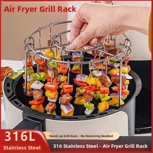 MONLEYTA | Stainless Steel Vertical Air Fryer Grill Home Oven Hanging Oven Rack Barbecue Grill Skewer Stand For 5 Or More People