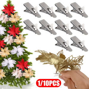 5/10pcs hoa giáng sinh kẹp kim loại nhỏ đồ trang trí cây giáng sinh Vòng Hoa Giá đỡ cố định điện thoại vật dụng trang trí tiệc giáng sinh