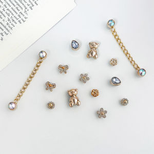 14Pcs Crocs Jibbitz Charms Detachable Diamond Studded Shoe Buckle Alloy Shoe Chain Decoration for Crocs