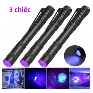 Đèn Pin UV 395nm Cầm Tay Đèn LED Tia Cực Tím Có Kẹp Bút Ánh Sáng Tím Để Phát Hiện Nước Tiểu Thú Cưng & Bọ Cạp Thân Nhôm Bóng Đèn LED Đen