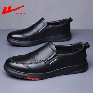 Mens Winter Slip-On Casual Shoes Soft Bottom Genuine Leather Fleece Lined Business Shoes Comfortable for Dad And Father