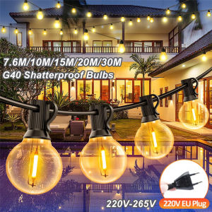 G40 Shatterproof Ball Bulb Lights EU Plug Outdoor LED Light String Courtyard Lights Waterproof Warmlight Garden Backyard Decor