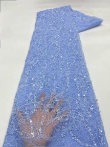 Luxury African Beaded With Sequins Mesh Lace Fabric 2026 High Quality Nigerian Embroidery French Tulle Lace For Wedding Dress