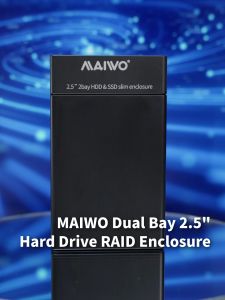 MAIWO Dual SSD Enclosure 2Bay RAID Enclosure HDD Case 2.5inch SATA Hard Drive Case USB3.0 5Gbps with Hardware RAID 0 1 JBOD LARGE function Black color Screwless design