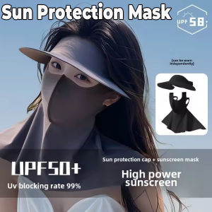 Summer Ice Silk Sunscreen Mask 3D Breathable Removable Cap Set UPF50+ Anti-UV Neck Scarf Full Face Dustproof Sunshade Face Mask Empty Top Cap