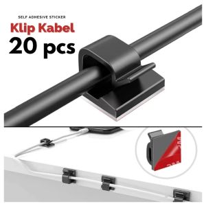 BATHI Penjepit Kabel Klip Klem Plastik Tempel Hitam 20 pcs Bentuk R Management Wire Organizer CC05
