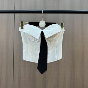 Elegant French Style Slimming Wrap Vest with Tie Collar Stand up Design Spring 2025 Womens Fashion Backless Commute Wear