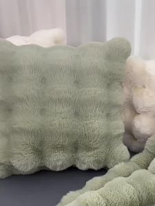 Rabbit Hair Fluffy Velvet Pillow Sofa Bed Office Lumbar Support Thick