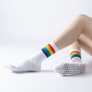 Rainbow Stripes Pilates Socks for Women Professional Toe Socks Knee Socks Non-Slip Socks Workout Aerobics Yoga Socks Athletic Socks