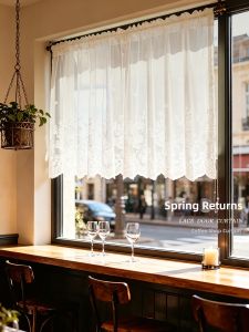 No Drilling Installation Translucent Lace Obstructing Cafe Half Curtain