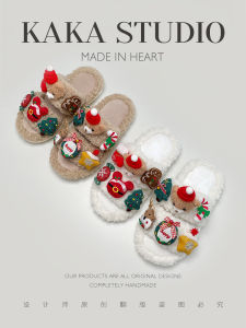 รองเท้าแตะผู้หญิงในร่มสุดน่ารัก ขนแกะ ทรงหัวมน พื้นยางกันลื่น รองเท้าแตะแบบมีสายรัดคู่ สำหรับใส่ในบ้านและกลางแจ้ง