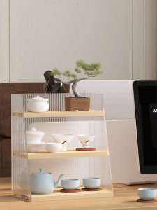 Acrylic Organizer Shelf Tea Water Room Storage Cup Cabinet Desktop Tea Bag Organizer Dustproof Office Cosmetic Storage Rack