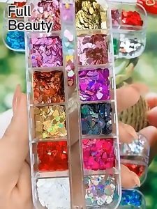 หัวใจแต่งเล็บ จิวเวลรี่ อะไหล่แต่งเล็บ รูปหัวใจ (คละสี) ตลับยาว 12ช่อง RX 01-04 (พร้อมส่ง)