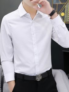 ROMON | Lormen Mens Long Sleeve Casual Shirt Fashionable Urban Style Autumn New Pure White Business Professional Workwear Jacket