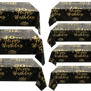 Black And Gold Disposable Tablecloth With 18th 21th 30th 40th 50th 60th 70th Birthday Themed For Party Gathering Decoration
