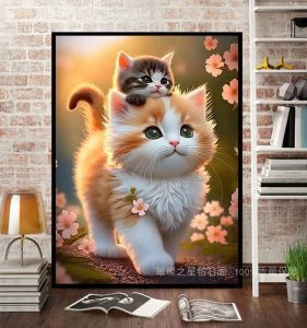 Diamond Painting Full Drill Cat 2025 New Cartoon Handmade 5D Diamond Stitch Cute Animal for Living Room Bedroom Modern Simple Style