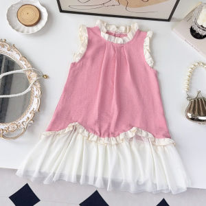 Bear Leader Baby Girls Korean Version Mesh Lace Patchwork Princess Dress Summer New Ruffle Grils Clothes Sweet Wedding Party 3 to 7 Years Kids Birthday Clothing Wear