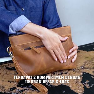 Clutch Pria Muat iPad 11 Inci Terbaru Kulit Sapi Crazy Horse Tahan Air Awet Fungsional Keren Kerja