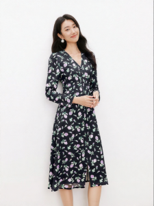 Koradior | Spring New Elegant French V-Neck Fitting Flower Dress