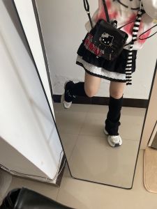 Spicy Girl Cute Cat Splice Color Mini Backpack Retro Style Drawstring Double Shoulder Bag Simple Match for Youth School Use