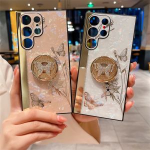 Case for Samsung Galaxy S25 Ultra S25Ultra S25+ S25 Plus Butterfly and Flower Fashion Phone Case Rhinestone Butterfly Bracket Soft Frame Anti-drop Shockproof Protective Case