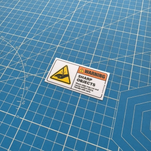 Sharp Objects. Safety Sticker. Warning Caution Danger Sign Label Hazard. Sharp Cut Injury. Handle with Care. Awas Bahaya