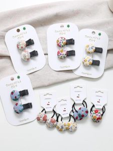 Fall Children's Floral Button Hair Ties & Baby Hair Clips: Korean Style Kids Headwear & Fabric Hair Bands