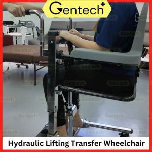 4 in 1 Hydraulic Stainless Steel Portable Transport Wheelchair Patient Lifting Wheelchair 180° Split Seat Elderly Transfer Chair