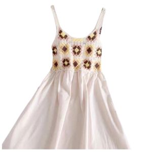 Lemwin Hollow out Knitted Patchwork Beach Vacation A-Line Skirt Sweet Spicy Girl Fashion Midi Dress  And Cute Style High Waist