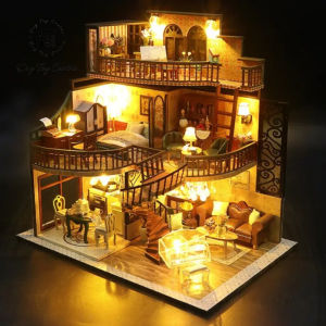 Mô hình đồ chơi DIY Nhà búp bê Biệt thự búp bê thủ công tự làm lấy bằng gỗ phong cách kiến trúc Âu cổ Pavilion Mộng Mơ