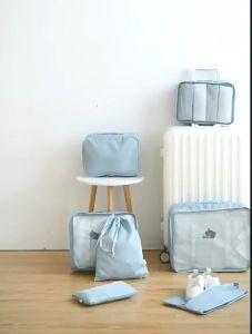 7Pcs/Set Grey Travel Storage Bag Visible Clothes Sorting Storage Bag Luggage Clothing Packing Bag