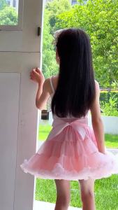 Kids Girls Lolita Cosplay Petticoats  Puffy Tutu Skirt Layered Tulle Ballet Dance Pettiskirts Big Bowknot Underskirt