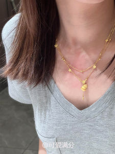 New Chinese Style Gold Plated Double Layered Gourd Flower Necklace Explosive Sparkle Soft Fashionable Choker Bracelet for Women