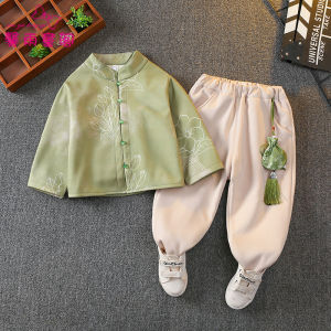 New Chinese Style Boys Fleece Lined Childrens Tang Suit Autumn Winter Hanfu Traditional Costume National Learning Performance Outfit