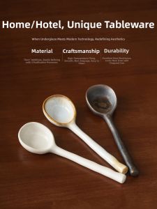 YOGEHOME | Handmade Ceramic Long Spoon Vintage Soup Spoon Home Decorative Mixing Spoon