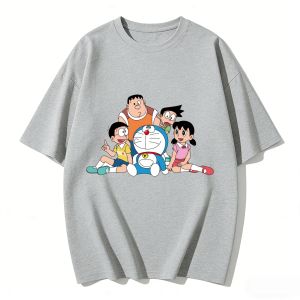 52TOYS | 2026 Summer Doraemons Cartoon Printed Short Sleeve Pure Cotton T-shirt Couple Tees Classic Casual Family Matching Outfits Tops