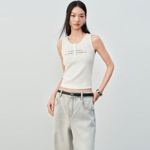 PEACEBIRD | Soft Material U-Neck Placket Tank Top