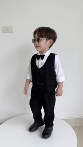 Set bộ vest gile công tử dài bé trai kèm nơ màu đen thôi nôi sinh nhật 1 đến 7 tuổi Bernie 0624B08